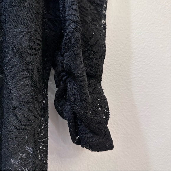 Avec Les Filles Black Lace Puff Sleeves Blouse Size Small Keyhole Back - Picture 4 of 8